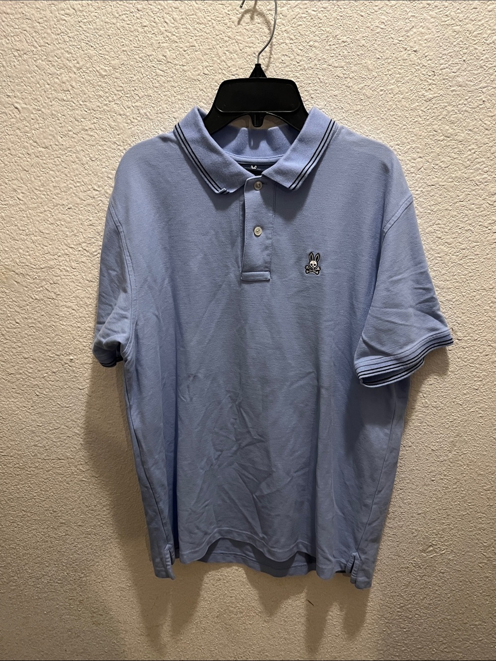 Psycho Bunny Sky Blue Polo with Striped Collar